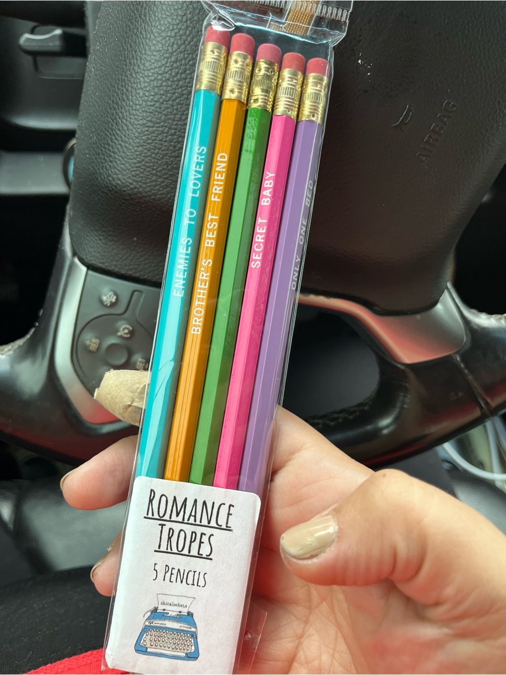 Romance Tropes 5-Pack Decorative Pencils - Teal, Orange, Green, Pink, Lavender